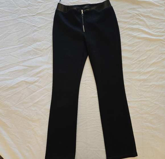 Prada | Black Textured Straight-Leg Pants with Patent Trim | Size 40 - Picture 2 of 8
